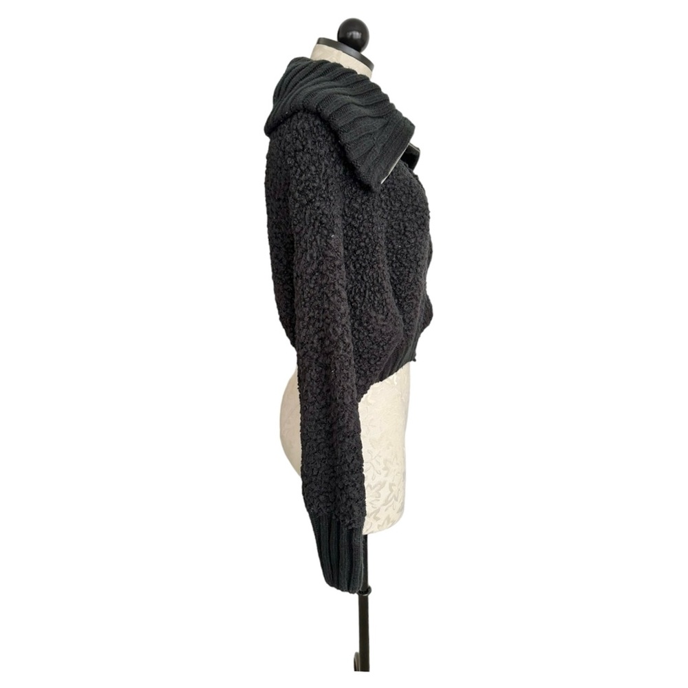 Sage The Label Hillary Black Crop Chunky Zip Up Sweater Cape Collar Size Large - Picture 7 of 16
